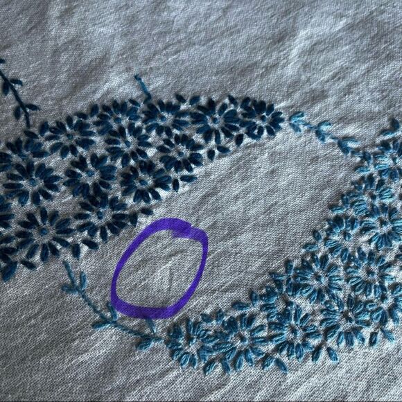 Vintage Hand Embroidered Linen Tablecloth Blue Floralβ Rectangle Cottagecore - Picture 8 of 9